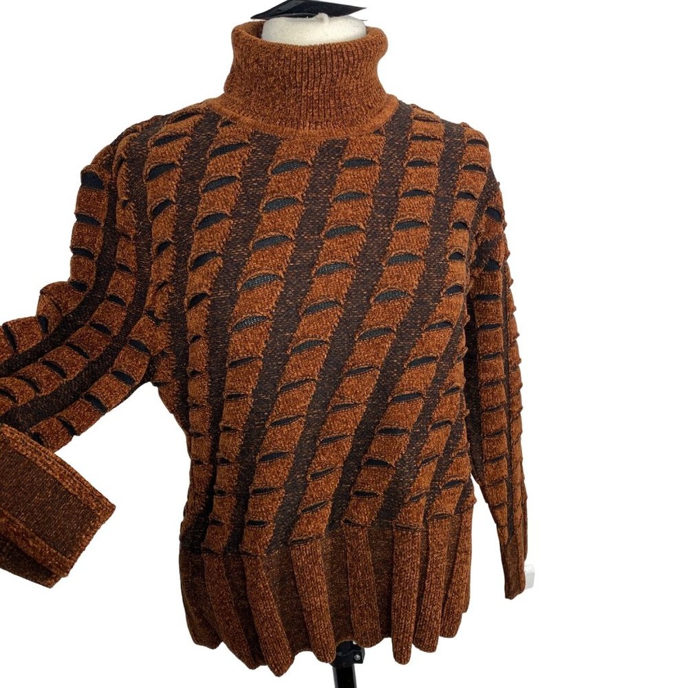 NWT Angel Design by Sabri Ozel rust brown black turtle neck chenille sweater XL